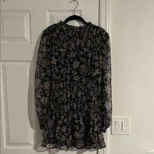 AQUA Floral Black and Gray Dress